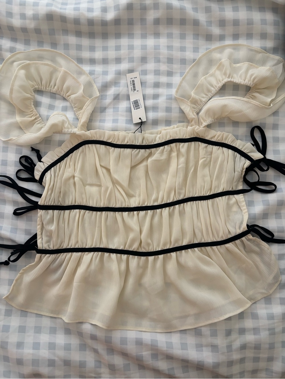 Papermoon Cream Ruffle Tie-Side Camisole with Black Trim